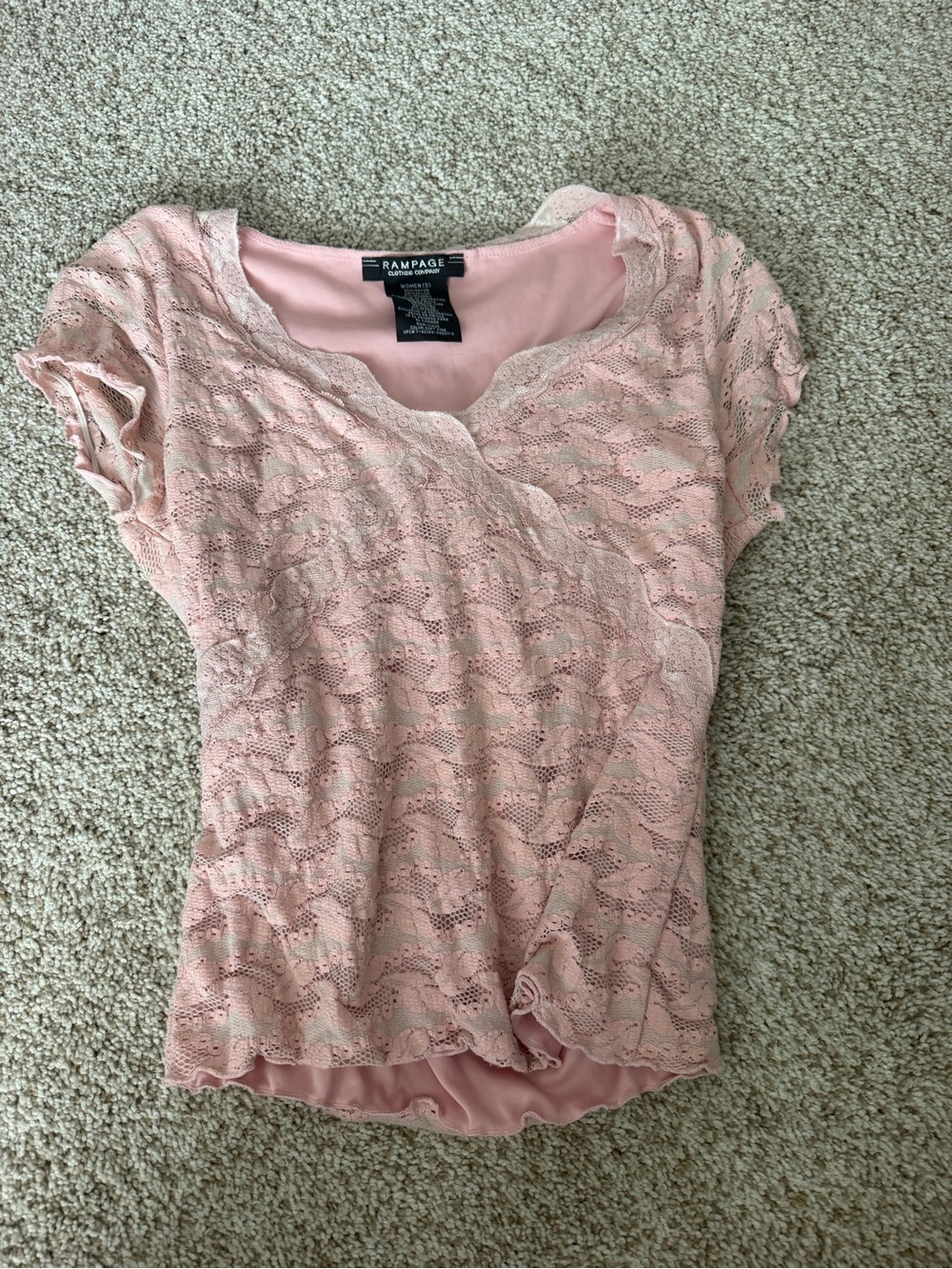 Rampage Blush Pink Lace Short Sleeve Blouse